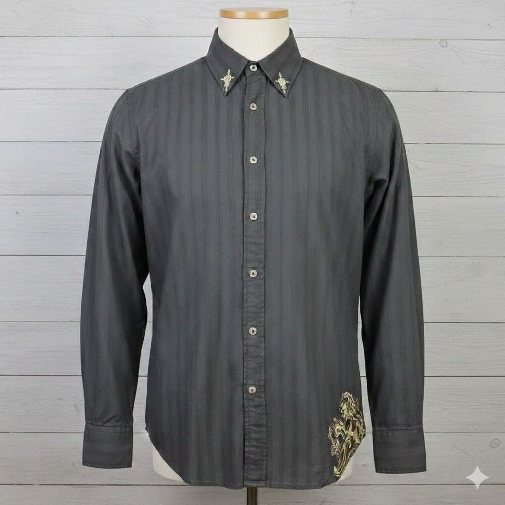 Roar Mens XL Button Front Shirt Black Lion Cross‎